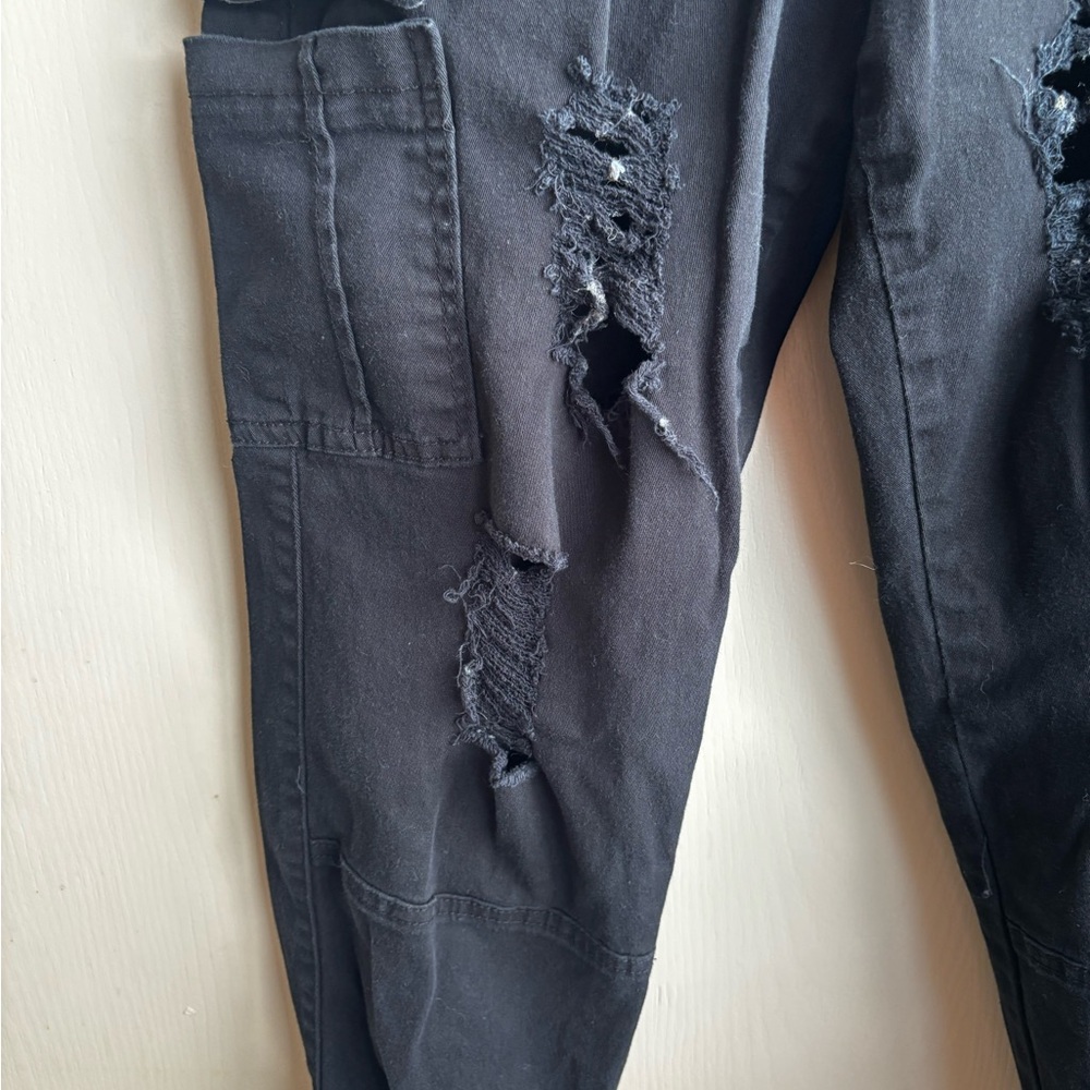 Refuge Black Distressed Cargo Pants - Picture 3 of 4